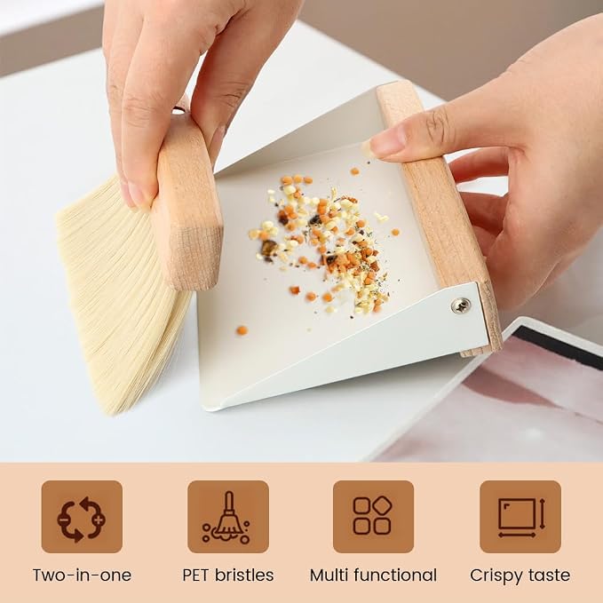 Mini Dustpan and Brush Set,Small Beechwood Dust Pan and Brush Set,Portable Cleaning Broom with Dustpan Combo Set with Natural Sisal