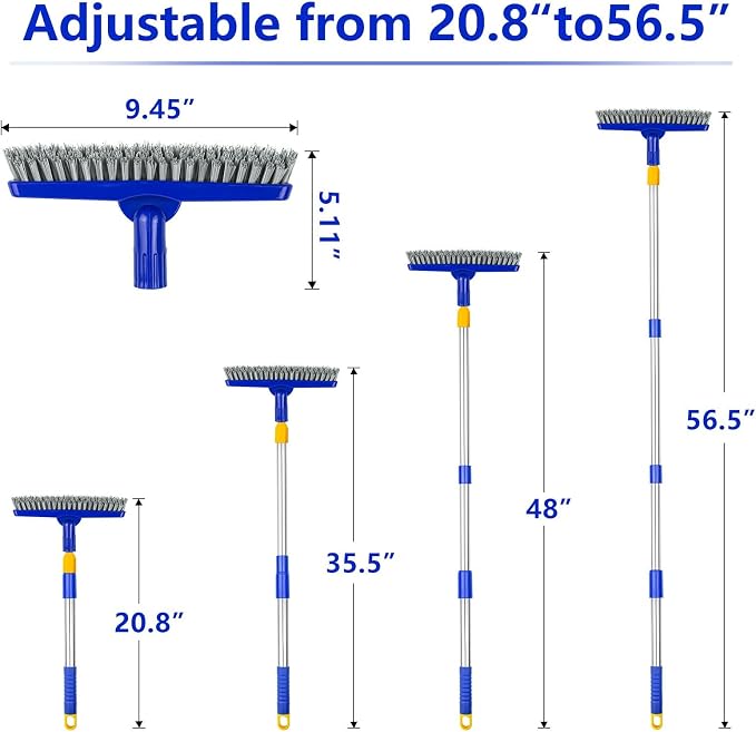 2 Pack Grout Brush with Long Handle, 56.5'' Swivel Grout Cleaning Brush,V-Shape Grout Scrub Brush, Extendable Handle Grout Cleaner Brush for Tile Floors，Bathroom,Baseboard,Shower,Corner