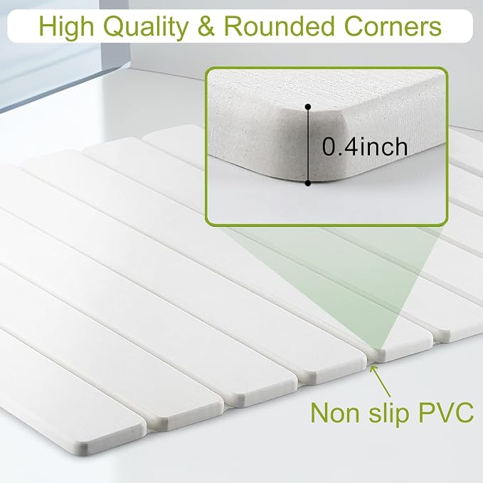 Large Stone Dish Drying Mat for Kitchen Counter, 24"(L)×16"(W), Collapsible Quick Dry Diatomaceous Earth Mat, Super Absorbent Drying Pad for Dishes Bottles Cups Utensils, Heat Resistant (White)