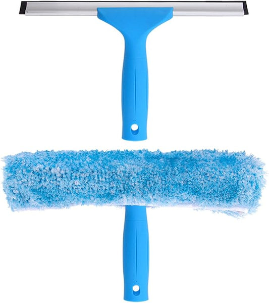 MR.SIGA Professional Window Squeegee & Microfiber Window Scrubber, 10 inch | 2 in 1 squeegee window cleaner tool