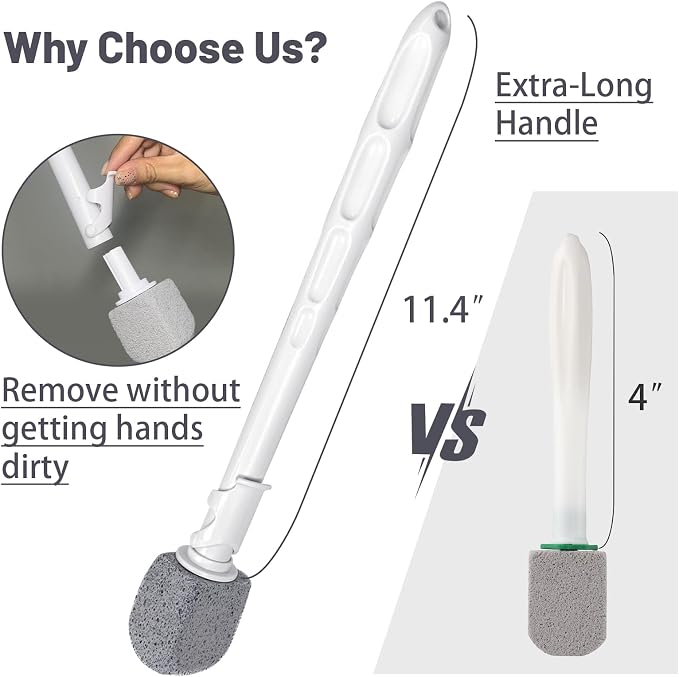 Upgrade Pumice Stone Toilet Bowl Cleaner,Bathroom Cleaner Brush Toilet Wand Refills with 30CM Long Handle for Remove Hard Water Stains with 1 Wand+ Pumice Stones (7 Pack)