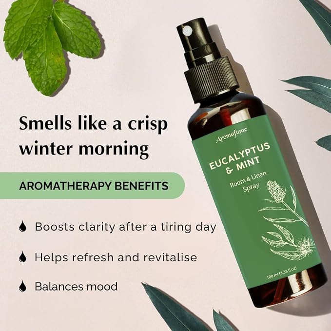 Eucalyptus & Mint Air Freshener Spray for Room & Linen 100ml by Aromafume | Made with Pure Eucalyptus & Mint Essential Oil | Aromatherapy Spray to Refresh & Revitalize | Mist for Bedding, Fabrics