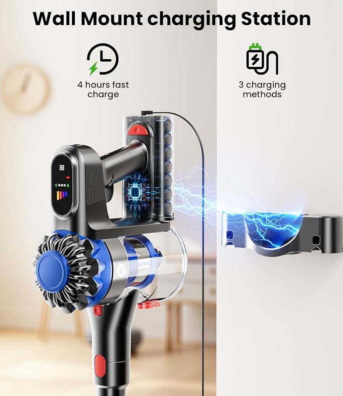 KARDV Cordless Vacuum Cleaner, 500W/40Kpa Vacuum Cleaners for Home, 60Mins Stick Vacuum with LED Display, Anti-Tangle & Wall Mount Charging, 8 in 1 Lightweight Vacuum for Hard Floors Carpet Pet Hair
