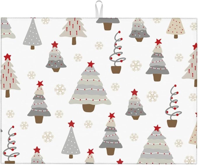 Absorbent Dish Drying Mat For Kitchen Counter, Christmas Tree Microfiber Dish Drying Pad 18x24 Inch, Kitchen Gadgets For Easy Clean Multi-Use