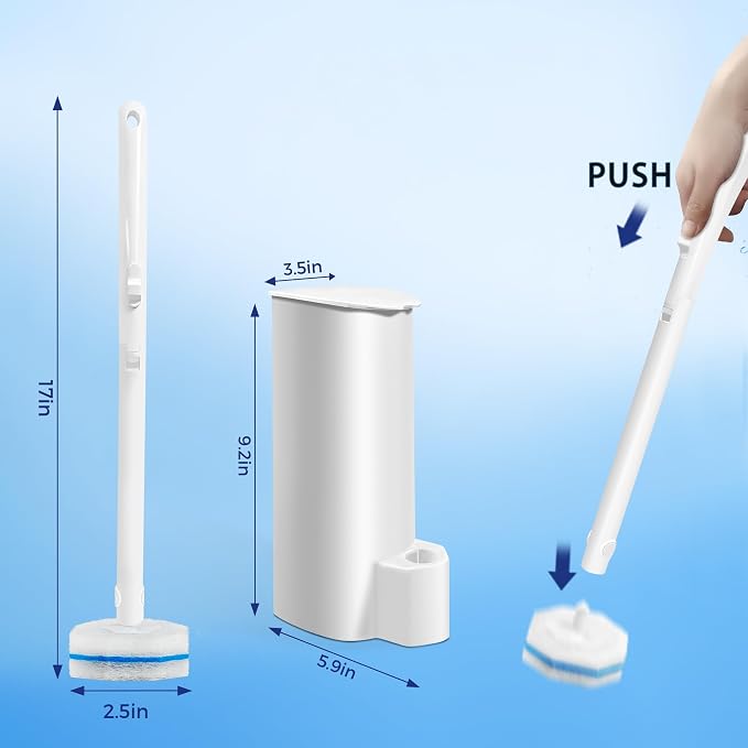 Disposable Toilet Bowl Cleaner Wand and Holder Set with 30 Refills | Wall mounted Toilet Scrubber Kit-17” ABS Wand, Caddy&30 Brush heads for Deep cleaning Bathroom.