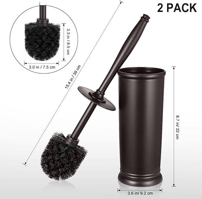HAMITOR Toilet Bowl Brush Holder Set: 2 Pack Modern Deep Cleaning Bathroom Toilet Scrubber with Caddy for rv - Rim Decorative Accessories Cleaner Brushes for Toilet - Bronze1