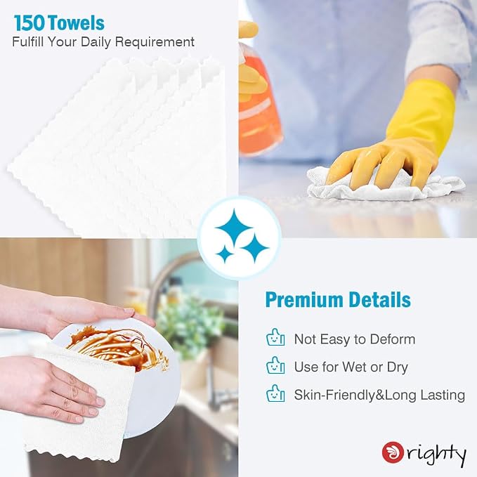 Orighty Cleaning Cloths Bulk, 150 Pack Shop Rags Reusable, Multi-Purpose Shop Towels for Cars, Microfiber Cleaning Rags for Automotive, Mechanic, Kitchen, Lint Free Towels 12x12 Inch, White