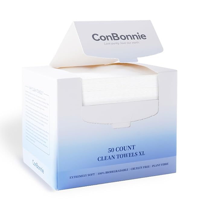 Clean Face Towels XL, 10"×12" Biobased Facial Towels, Disposable Face Towelette, Makeup Remover Dry Wipes, Extra Thick and Soft for Skin Care, Clean Skin, 50 Count (1 Pack)