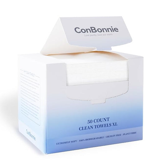 Clean Face Towels XL, 10"×12" Biobased Facial Towels, Disposable Face Towelette, Makeup Remover Dry Wipes, Extra Thick and Soft for Skin Care, Clean Skin, 50 Count (1 Pack)