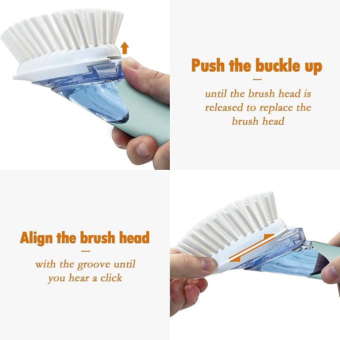 RIMAY Dish Brush Set with Soap Dispenser, 2 Refills and Storage Holder | Soap Dispensing Dish Brush dish scrubber with handle for Cleaning Dishes, Pans, Sink, Pots, Blue