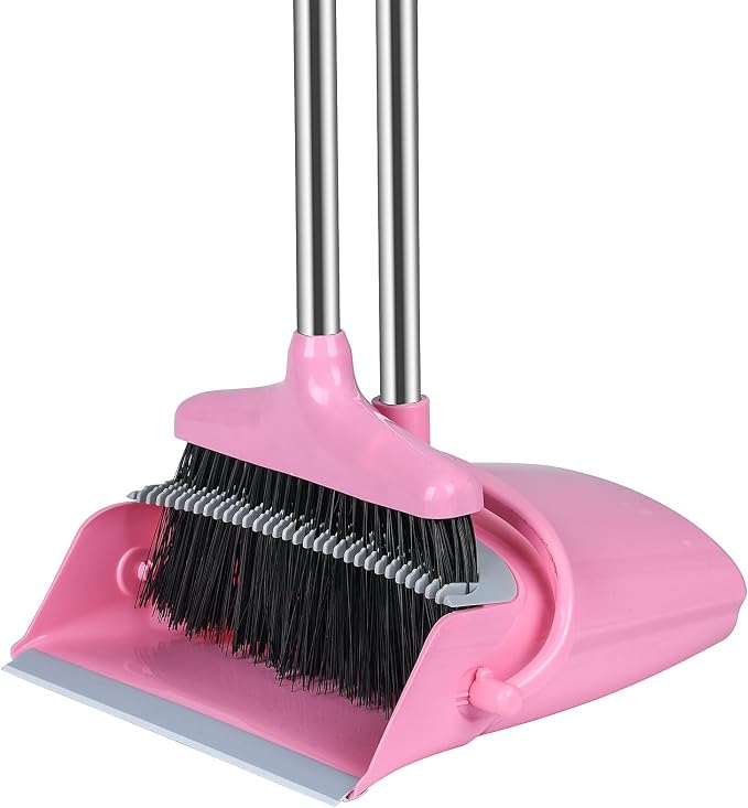 Broom and Dustpan Set, Broom with Dustpan Combo Set for Home Office Kitchen(Pink) | for Home Office Kitchen, Broom with Dustpan Combo Set, Pink