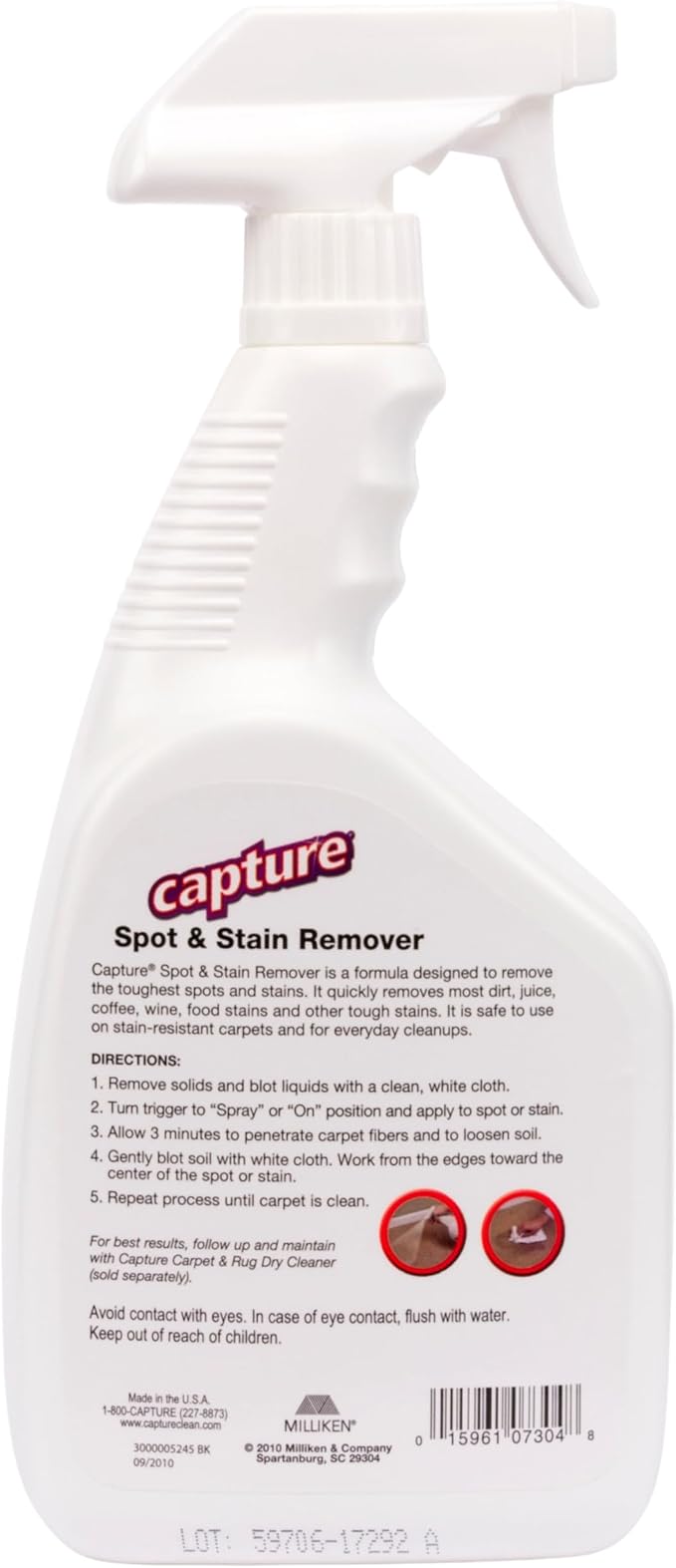 Capture Spot and Stain Remover Carpet - Dirt, Juice, Coffee, Wine, Food and Tough Rug Stains Eliminator - Couch, Sofa Cleaner and Stain Remover - Multi-Purpose Cleaning Essentials (32 oz) (2 Pack)