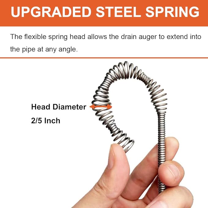 Drain Auger, Clog Remover with Drill Adapter, 25 Feet Flexible Plumbing Snake Use Manually or Powered for Kitchen, Bathroom and Shower Sink, Comes with Gloves (orange)