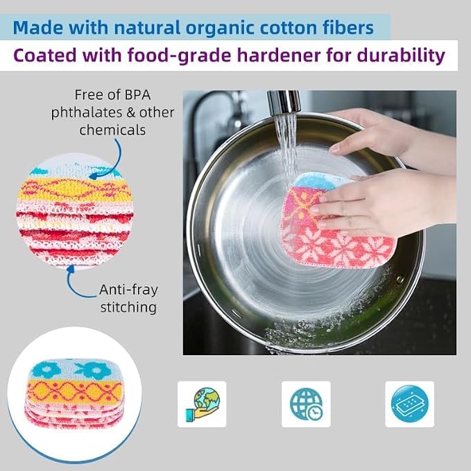 Amarelle GEN II Dish Washing Scrubbers (5-Pack), Made in Green Kitchen Scrubbers for Dishes, Non Scratch Pot & Pan Scrubber, Dual-Sided Heavy-Duty Scouring Pads, Reusable (Nordic Folk)