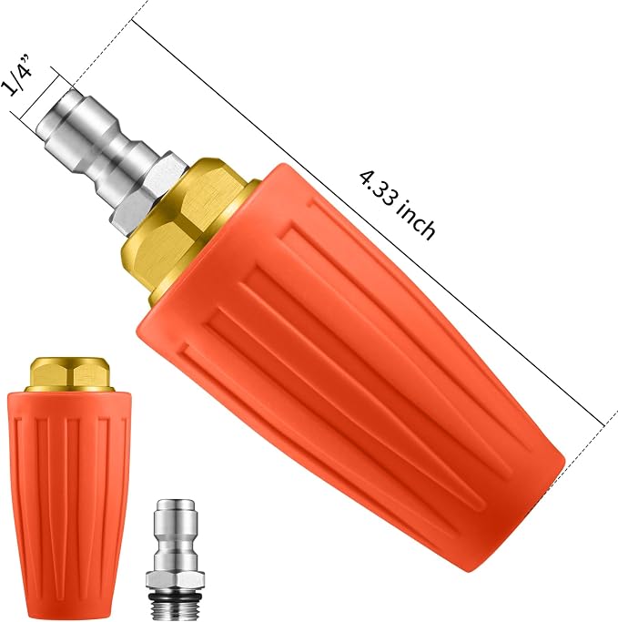 Turbo Nozzle Pressure Washer, 4000 PSI Max Orange Rotating Nozzle | Power washer nozzle with 1/4 inch quick connect for cleaning brick, concrete, vinyl surfaces, driveways, patios and sidewalks