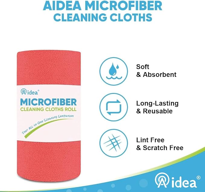 AIDEA Microfiber Cleaning Cloth-330 Sheets 6 Roll, Red Shop Rags 11×9" | Reusable Paper Towels, Car Cleaning Towels, Shop Towels Cleaning Rags for Automotive, Mechanic, Workshops, House