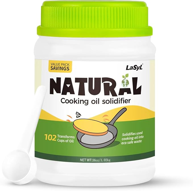 LaSyL Natural Cooking Oil Solidifier Powder, Harden Up to 6.74 Gallon of Fry Oil Away from Mess, 100% Plant-Based Hardener for Disposal, Value Pack 36 Oz