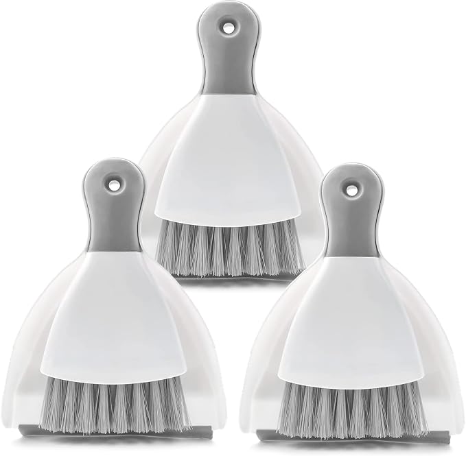 Small Hand Dust Pan and Brush - Small Broom and Dustpan Set, Mini Broom and Dustpan, Compact Dustpans and Brush for Home Cleaning, Sofa, Desk, Guinea Pig Cage, Cat Litter, etc. (Gray 3 Set)