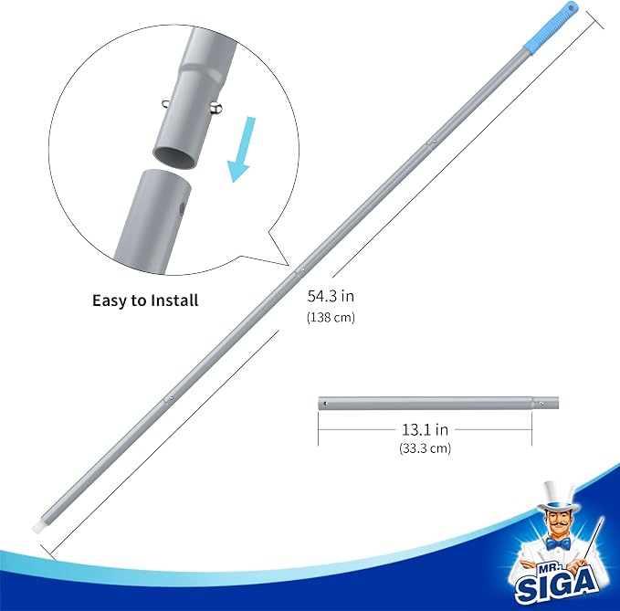 MR.SIGA Window Squeegee Extension Pole, 4 Pieces Aluminum Pole, 54.3 inch | Compatible with MR.SIGA professional window squeegee & microfiber windowscrubber