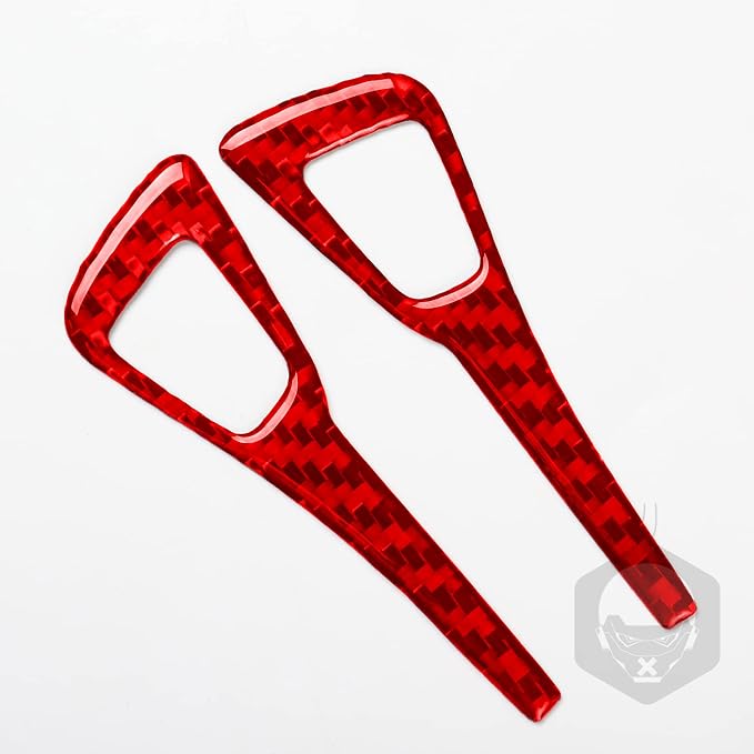 Red Real Carbon Fiber Trim for Tesla Accessories | for Model 3 2017-2022 / Model Y 2020-2024 Door Glass Lifting Window Power Switch Button Sticker Interior Thick Overlay Decal