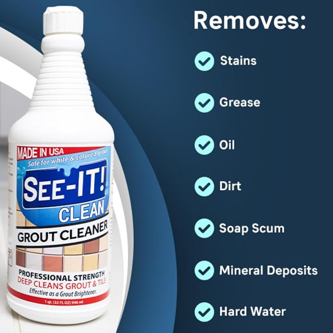 SEE-IT! Grout & Tile Deep Cleaner Brightener & Heavy-Duty Stain Remover Acid-Free Safe for Ceramic, Porcelain, Marble, Stone - 32 fl. oz.