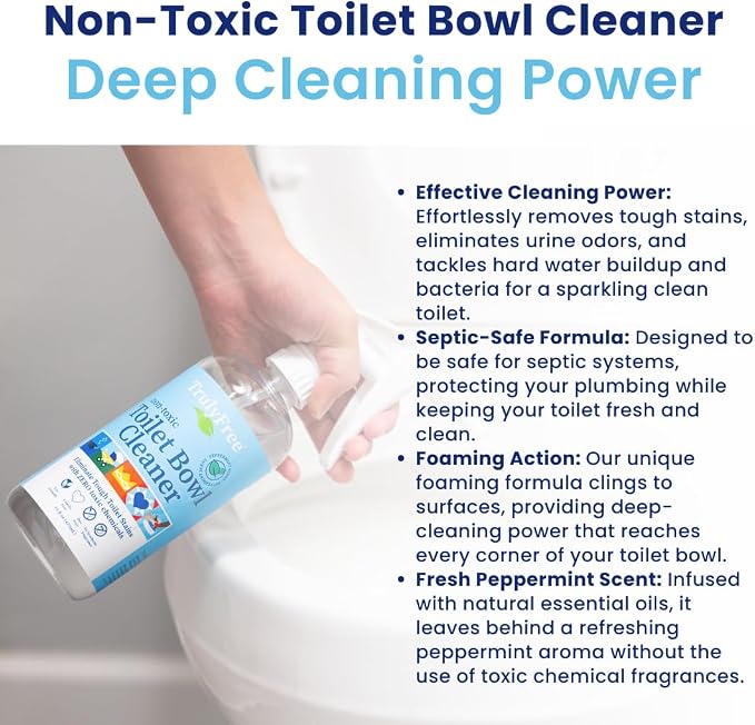 Truly Free Toilet Bowl Cleaner - Heavy-Duty Stain Remover - Septic Safe, Plant-Based Formula - Fresh Peppermint Scent - 16 oz Reusable Empty Bottle + Two Fills, 3 oz ea.