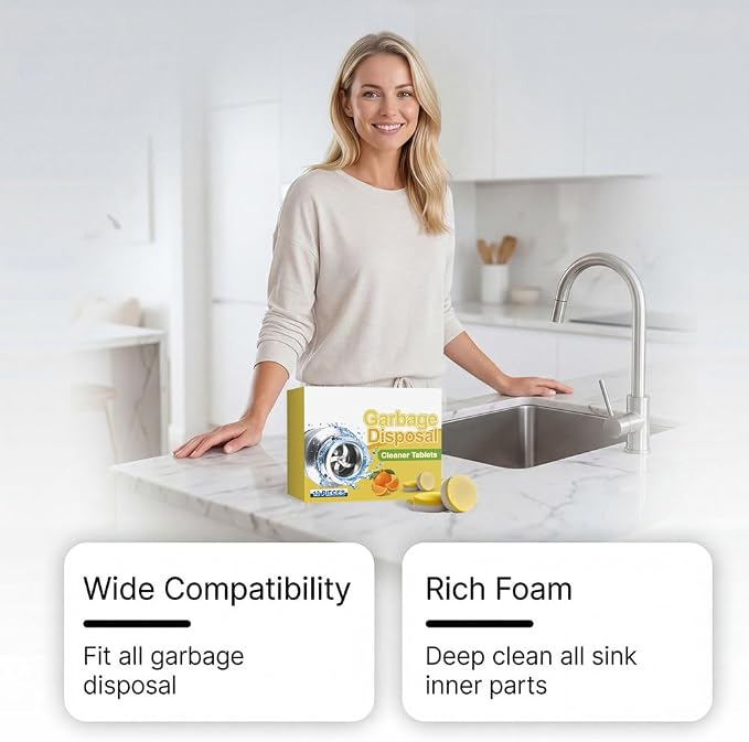 Garbage Disposal Cleaner Tablets, Foaming Tablets for Garbage Disposal, Gentle for Kitchen Drain Cleaning Care (2box)