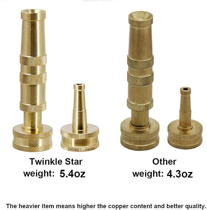 Twinkle Star Brass Heavy Duty Adjustable Twist Hose Nozzle Set | 3/4” GHT Brass Garden Hose Nozzle, Adjustable Water Flow
