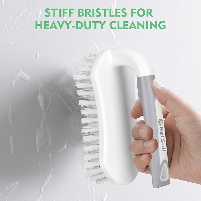 SetSail Scrub Brush, Heavy-Duty Scrub Brushes for Cleaning with Stiff Bristles Cleaning Brush for Shower, Bathroom, Carpet, Kitchen and Bathtub Scrubber - 2 Pack | Durable Bristles Ergonomic Non-Slip Tpr Grip. U-Style Hanging Loop for Storage. Use for ...
