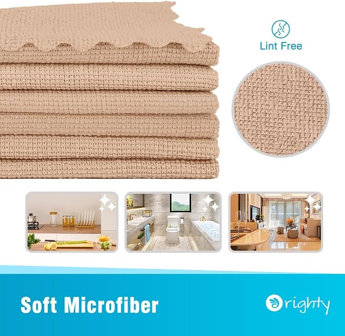 Orighty Microfiber Cleaning Cloth - 24 Pack, Brown Cleaning Rags 12x11 inch | Microfiber Towels for Cars, Highly Absorbent Household Cleaning Supplies, Reusable Lint Free Cloths for House, Kitchen