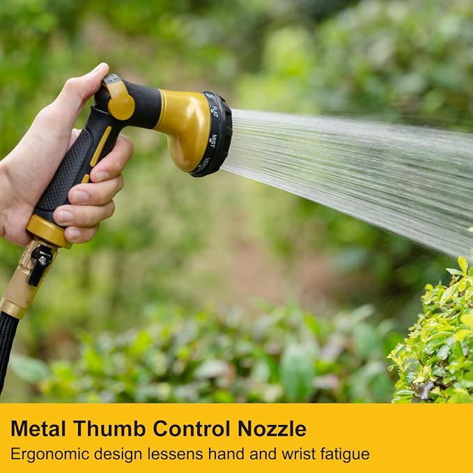 FANHAO Heavy Duty Garden Hose Nozzle, Metal Hose Sprayer Easy Thumb Control | 8 Spray Patterns, Rustproof Water Nozzle, Non-Slip Ergonomic Grip, Elder & Child Friendly for Garden, Car & Pet, Yellow