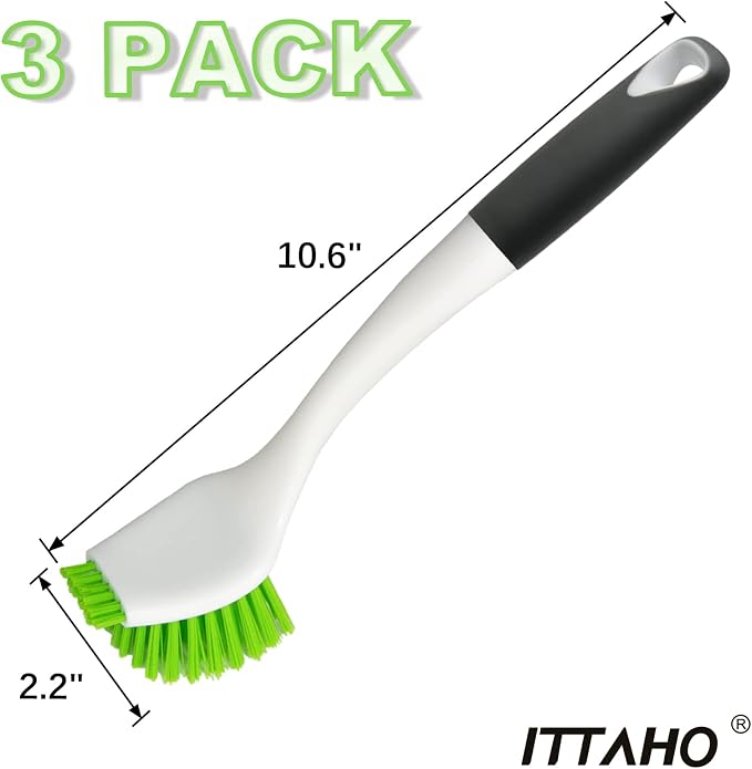 3 Pack Dish Brush,Dish Scrub Brush, Kitchen Scrub Brush for Cleaning Dishes, Double Sided Bristles Scrubber Cleaner for Dishes,Sink,Pots,Pans,Bathroom Shower,Tile,Tubs