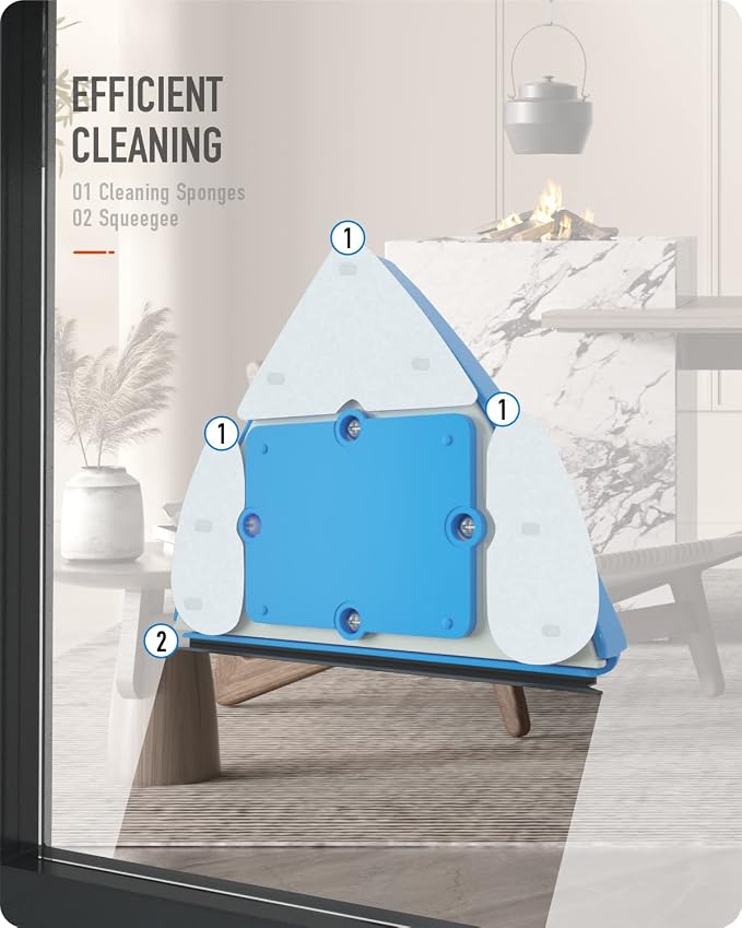 Double Side Magnetic Window Cleaner,Adjustable Magnetic Double Window Glass Wiper Glider Washing Brush Equipment Cleaning Brush Wiper Tools for High-Rise and Car Glazed Windows Thickness 4-30mm | Window Cleaning Tool For Outside Glass, With 98" Hand-Ti...