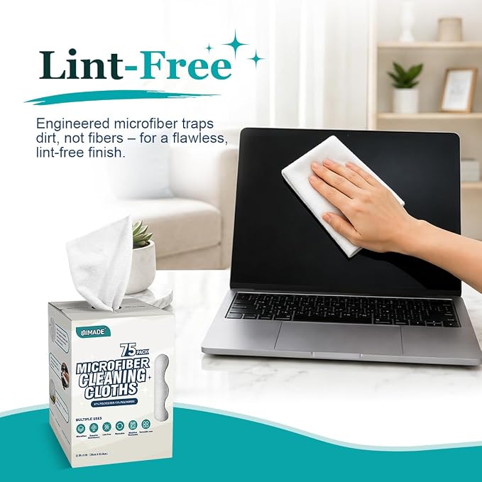 UNIMADE Microfiber Cleaning Cloth, 75 Sheets Microfiber Towels for Cars Commercial Grade Washcloths Lint-Free Bulk Shop Towel Cleaning Rags for Household Restaurant Garage Housekeeping, 11"x 9", White