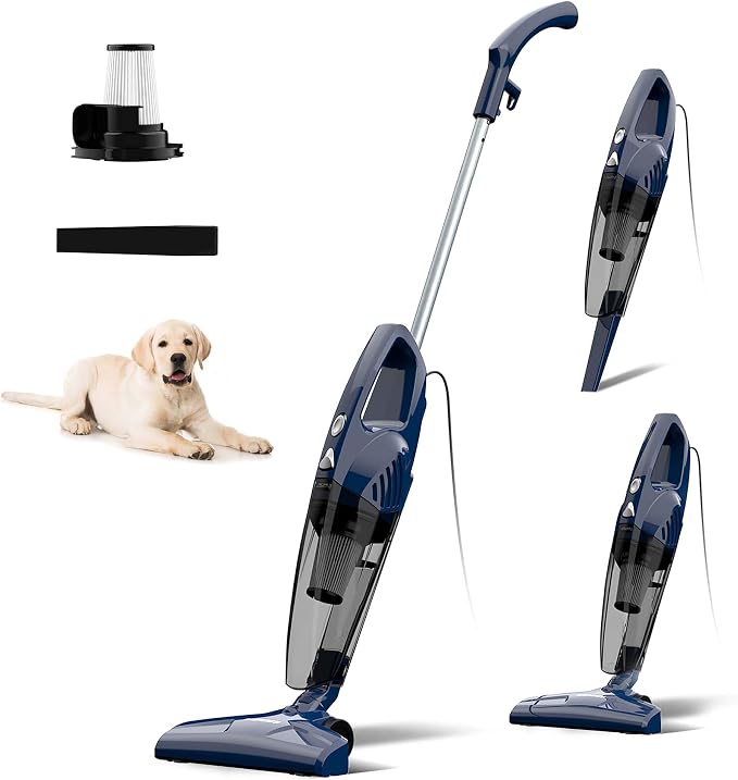 Corded Small Vacuum Cleaners for Home Stick Lightweight VA001 | Powerful Suction, Self-standing, HEPA, Handheld with 180°Left-Right Steering for Pet Hair Hard Floors Carpet Car Office