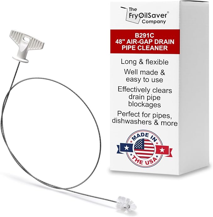 48" Air-Gap Drain Brush - Flexible Dishwasher and Sink Cleaner Tool for Home and Commercial Kitchen - Long Pipe Snake for Garbage Disposal, Shower, Hair Clog Remover - B291C by FryOilSaver Co.