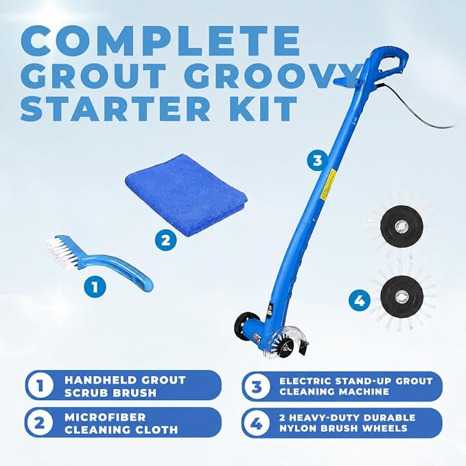 Electric Stand-Up Lightweight Grout Cleaner Machine – Easy-to-Use Tile Grout Cleaner for Deep Cleaning Kitchen Floors, Bathrooms & Tile Surfaces | Powerful Electric Floor Scrubber Tool