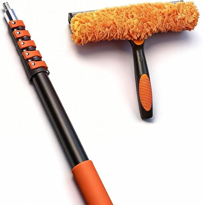 26FT Window Cleaning Kit, 2-in-1 Squeegee with 5-20FT Telescoping Pole & Flip-Lock & Screw Dual Locking, Professional Long Handle Washing Tool for High Windows
