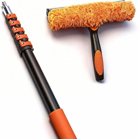 26FT Window Cleaning Kit, 2-in-1 Squeegee with 5-20FT Telescoping Pole & Flip-Lock & Screw Dual Locking, Professional Long Handle Washing Tool for High Windows