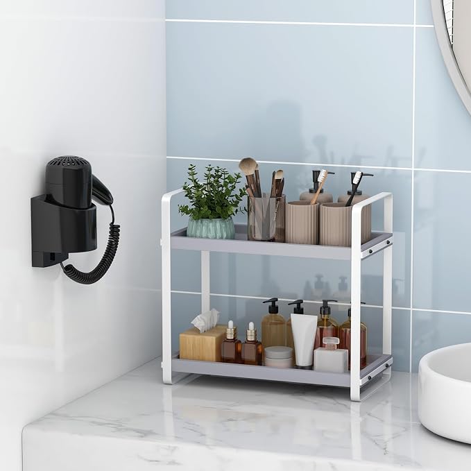 HNRLOY Bathroom Counter Organizer,Bathroom Countertop Organizer,Counter Shelf,Countertop Storage,Organization and Storage,Makeup Shelf,Sink Caddy(Grey 2 Tier)