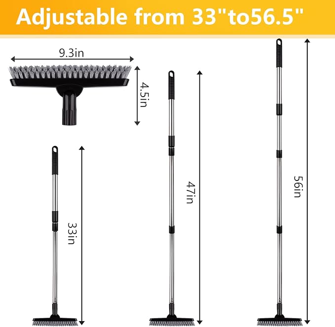 2 Pack Grout Brush with Long Handle, Swivel Cleaning Grout Line Scrubber - Extendable Durable Handle Grout Cleaner Brush for Bathroom,Tile,Baseboard,Walk in Shower,Corner & Narrow Space (Black)