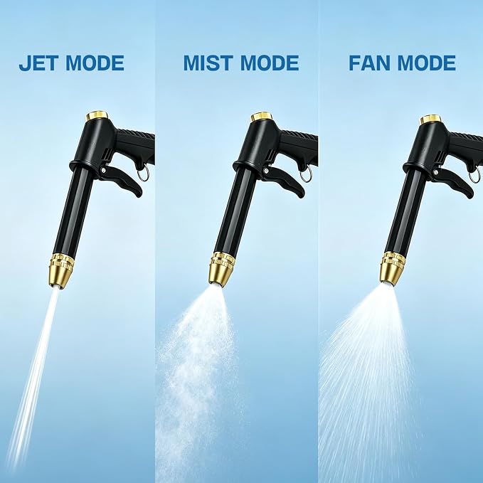 Jetterix High Pressure Water Jet Nozzle, Pressure Washer Gun, Heavy Duty Adjustable Twist Hose Nozzle Jet Sweeper Nozzle for 3/4" Garden Hose, 3 Spray Modes for Car Yard Patio Pets Washing (D)