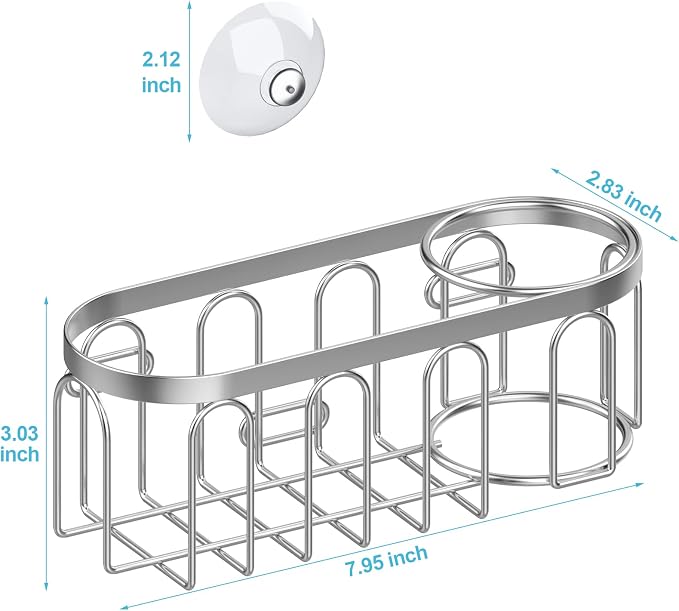 2-in-1 Sponge Holder for Kitchen Sink, Sink Caddy Kitchen Sink Organizer with 3 Suction Cups, No Drill Rustproof Sink Sponge Holder for Dish Brush, Soap & Sponge (Silver)