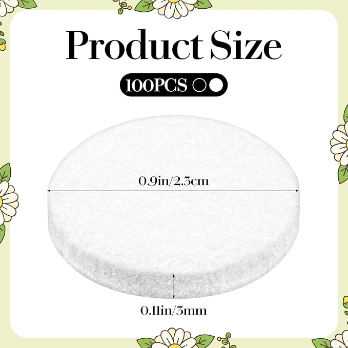 100 PCS Air Filter Scent Pads Unscented Essential Oil Pads 23 Mm Car Air Freshener Refill Felt Pad Universal Diffuser Refill Pad for Vent Clips, Home, Car Use