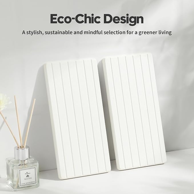 2PCS Water Absorbing Stone Drying Tray Mat for Bathroom Sink & Kitchen Counter Faucet Organizer, Quick Dry Dish Rack Soap Dispenser Sponge Holder, Vanity Sink Caddy Bar Coaster, Ivory White 8“x 4”