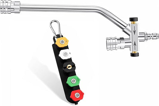 Foam Cannon Dual Connector Accessory, Pressure Washer Double Tip Attachment for Soap Cannon, 7 Pressure Washer Sprayer Nozzles, 1/4" Quick Connect, 4200 PSI