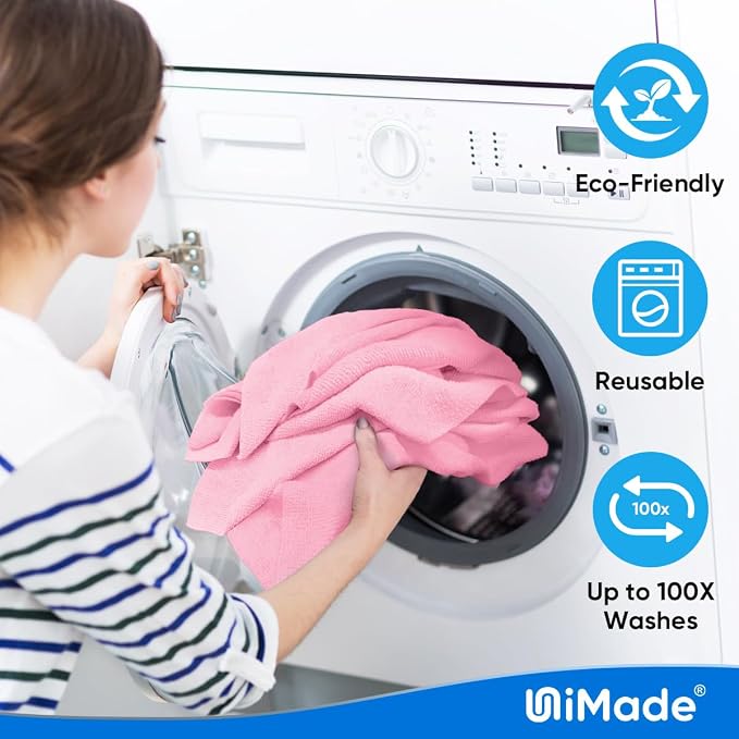 UNIMADE Microfiber Cleaning Cloth, 10 Pack Reusable Microfiber Towels for Cars Lint Free Cleaning Shop Towel Rags for Home Kitchen Automotive Bar Mechanic Restaurant Garage, 11.5"x 11.5", Pink