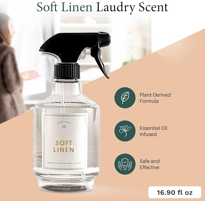 Chakra Freshener Fabric Spray - Long-Lasting Multi-Purpose Laundry Scent for Bedding, Clothes & Home Fabric Deodorizer, Luxury Room Deodorizer, Linen Spray w/Trigger, 16.9 fl oz, Soft Linen