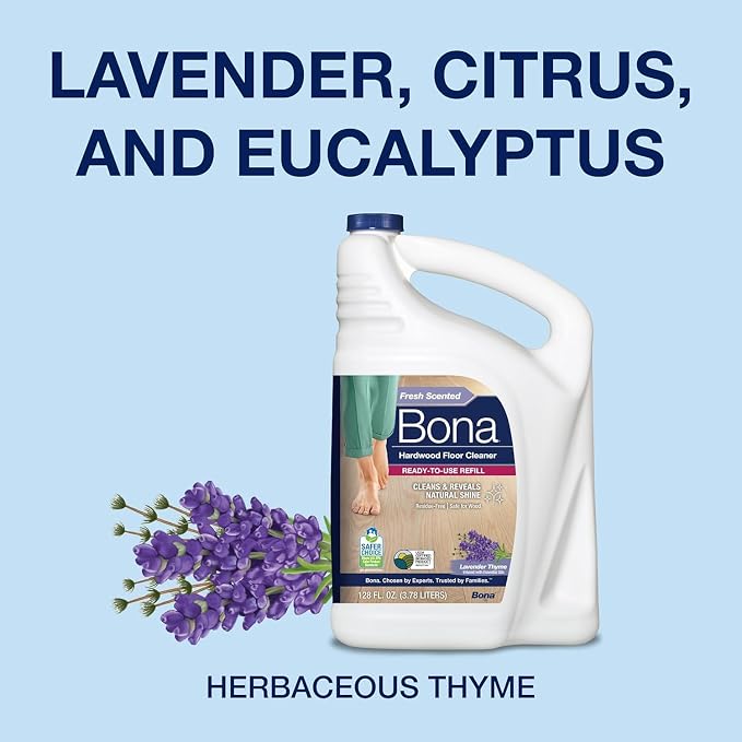 Bona Hardwood Floor Cleaner Refill - 96 fl oz - Lavender Thyme Scent | Residue-Free Floor Cleaning Solution Spray Mop and Spray Bottle Refill - For Wood Floors