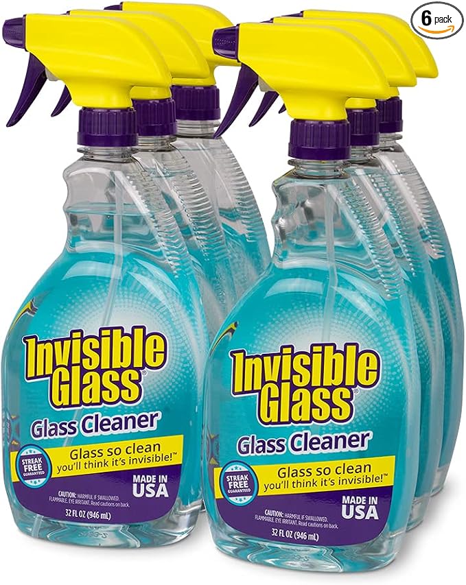 Invisible Glass 92194-6PK Premium Glass and Window Cleaner Spray – Cleans Glass, Windows, Mirrors, Shower Doors, and More – Streak-Free, Ammonia-Free, Tint-Safe – 32 fl oz (Pack of 6)